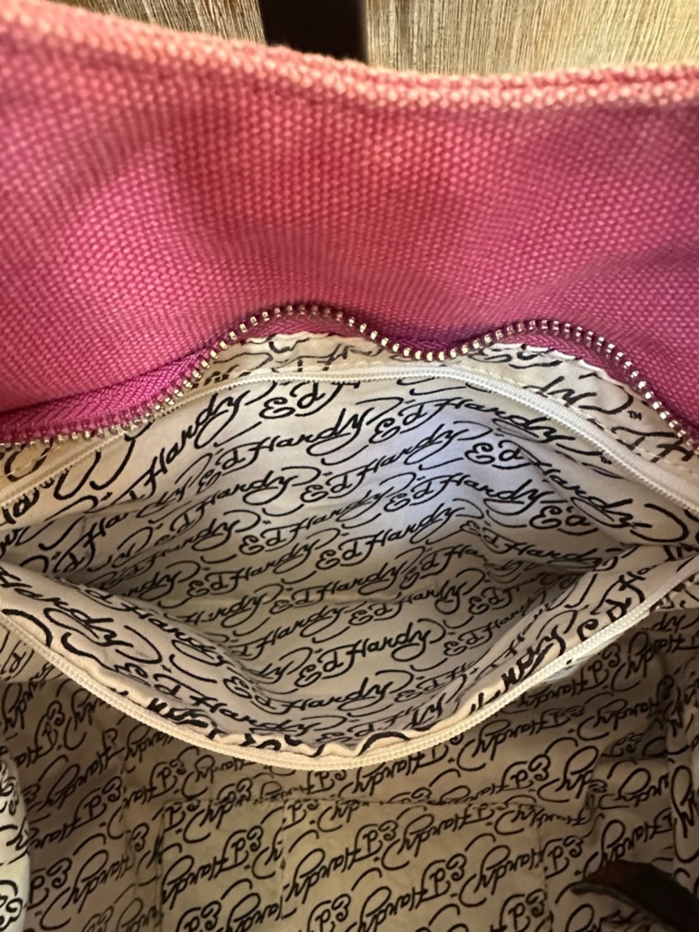 Ed Hardy Vintage Y2K World Citizen Pink Canvas Rhinestones Embroidered Purse - Picture 12 of 16